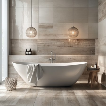 Badezimmerfliesen in fein gemaserter Holzoptik
