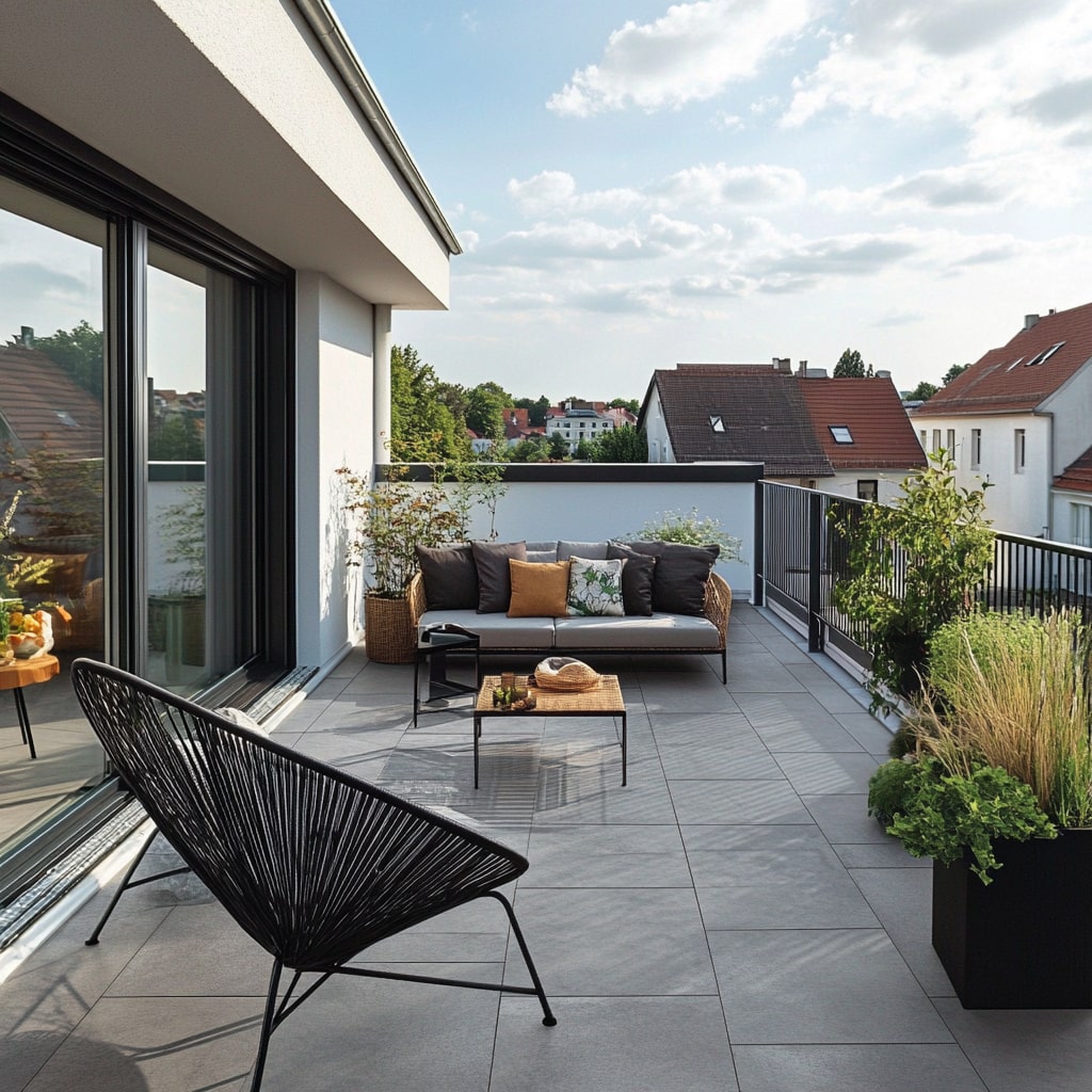 Großformatige Terrassenfliesen in Betonoptik