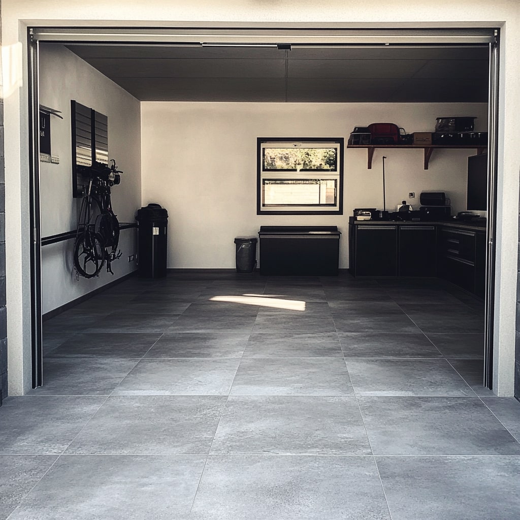 Moderne Garagenfliesen in Betonoptik, verlegt von Fliesen Becarevic. Langlebig, pflegeleicht und ideal für anspruchsvolle Garagenböden